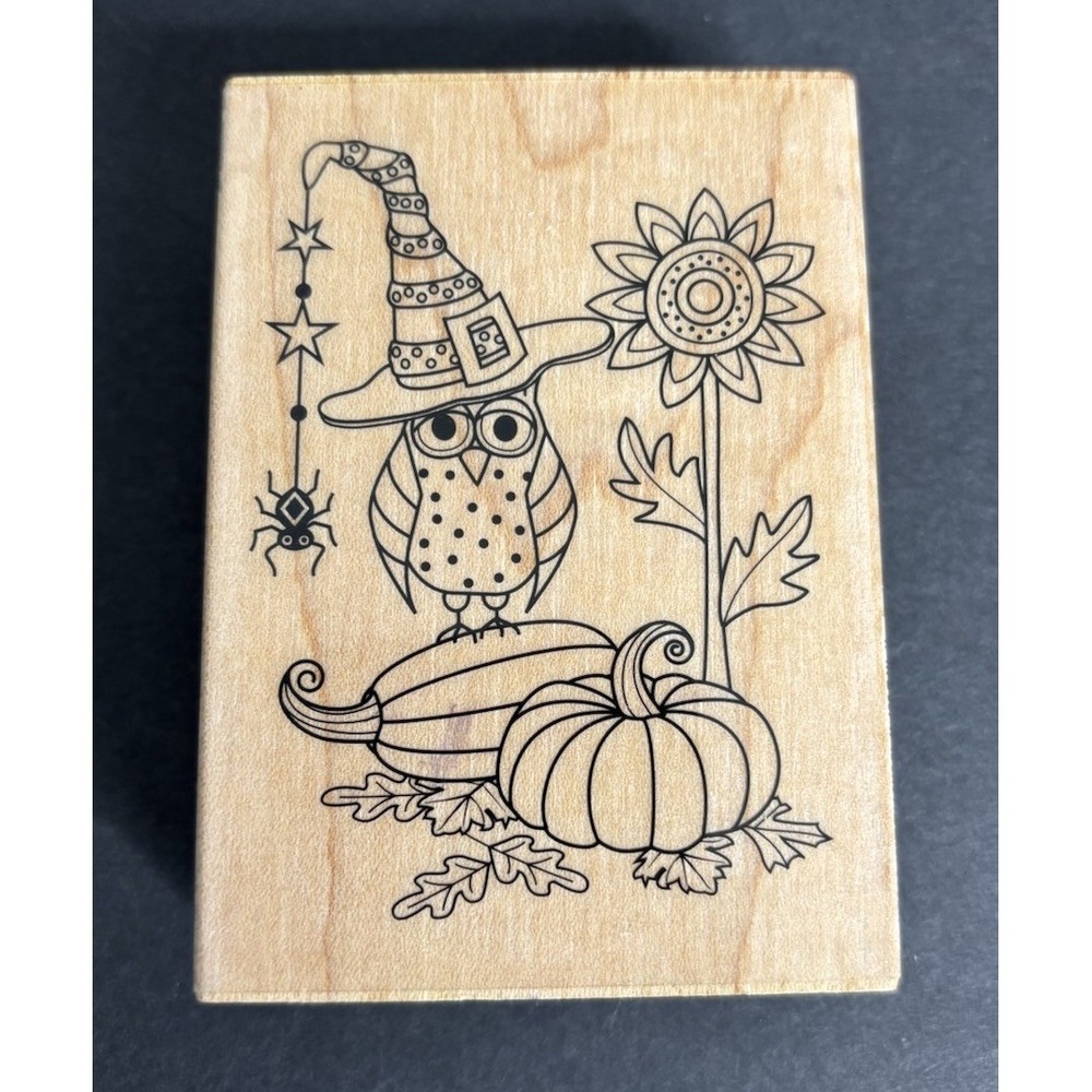 Outlines Halloween Rubber Stamp Owl Witches Hat Pumpkins Spider PSO663